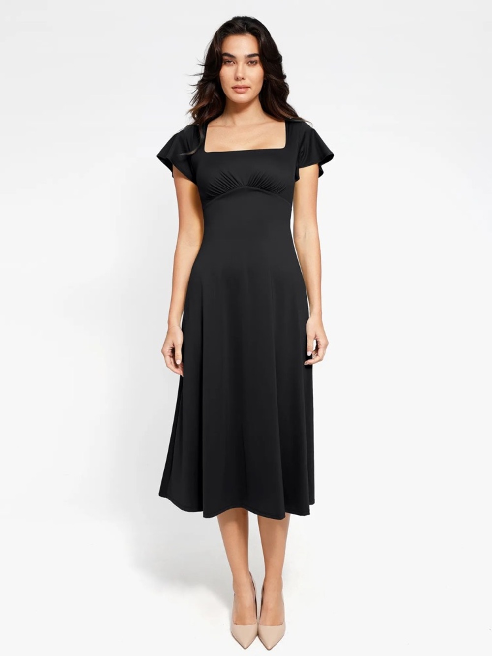 Black Square-Neck Midi Dress - Women